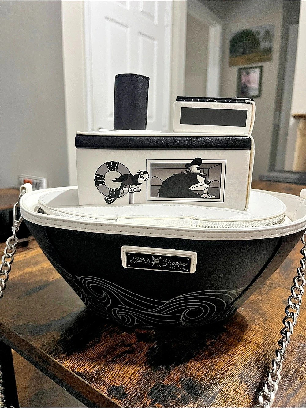 Disney Steamboat Willie Loungefly Crossbody Bag in Black & White